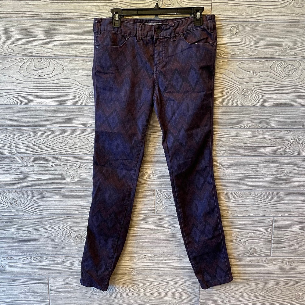FREE PEOPLE Millennium Ikat Print Skinny Jeans Purple Southwestern Size 29